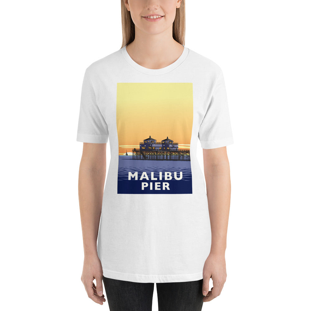 Landmark CA | Malibu Pier Sunset White Unisex T-Shirt