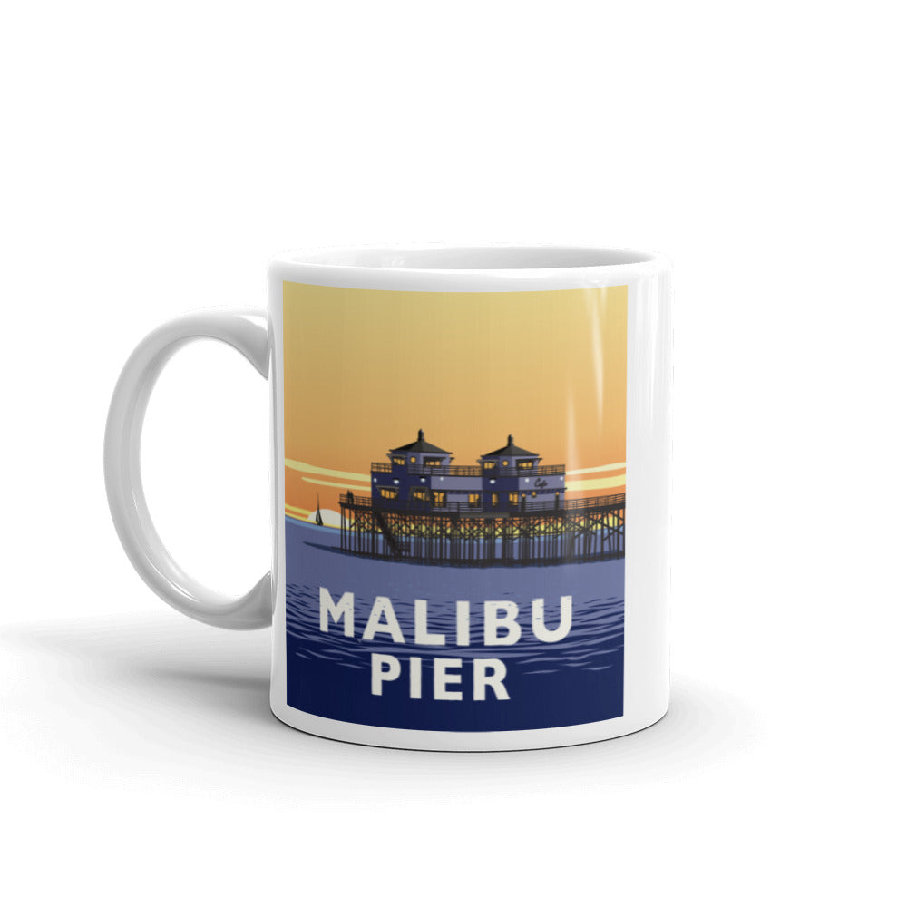Landmark CA | Malibu Pier Sunset White Ceramic Mug