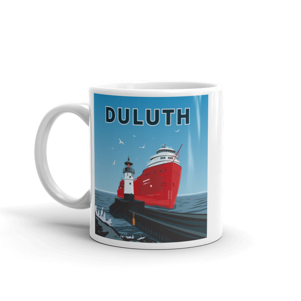 Landmark MN | Duluth Big Ship Print on White Ceramic Mug