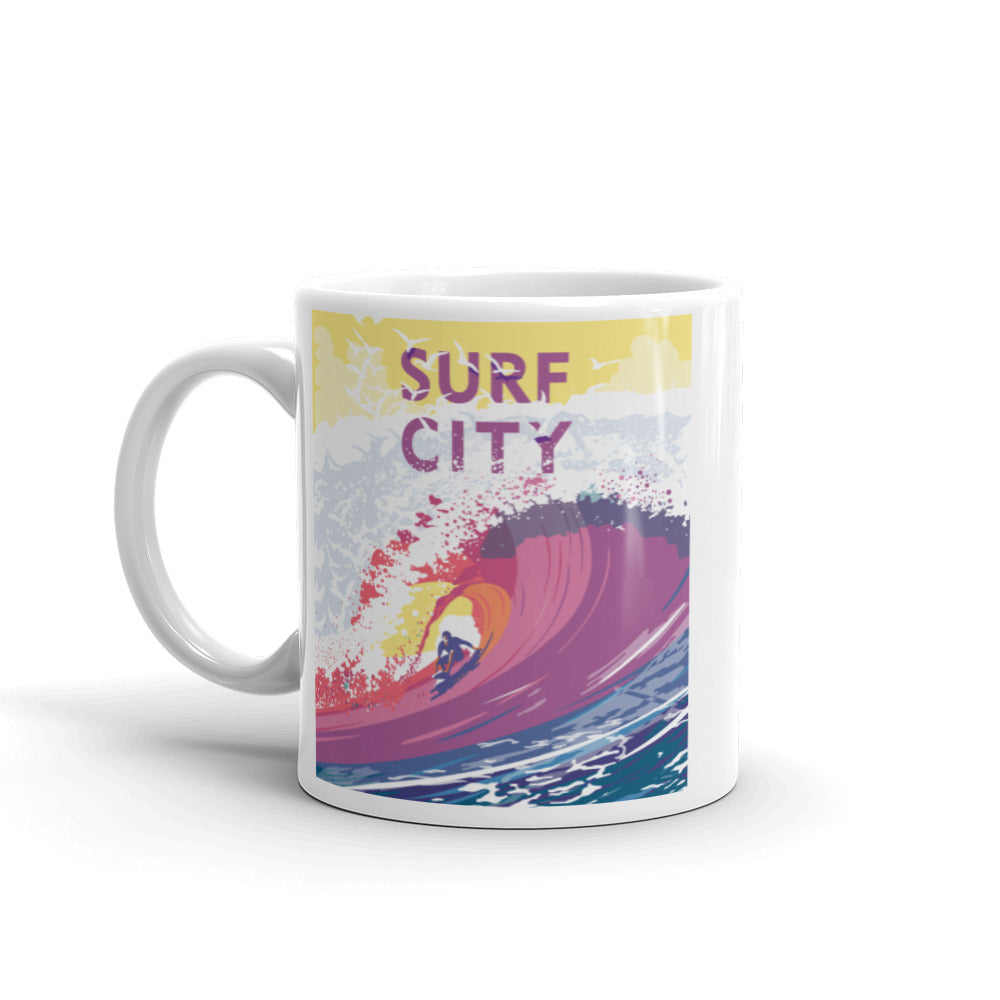 Landmark CA | Surf City White Ceramic Mug