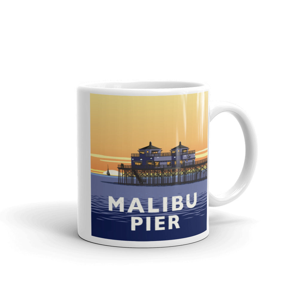 Landmark CA | Malibu Pier Sunset White Ceramic Mug