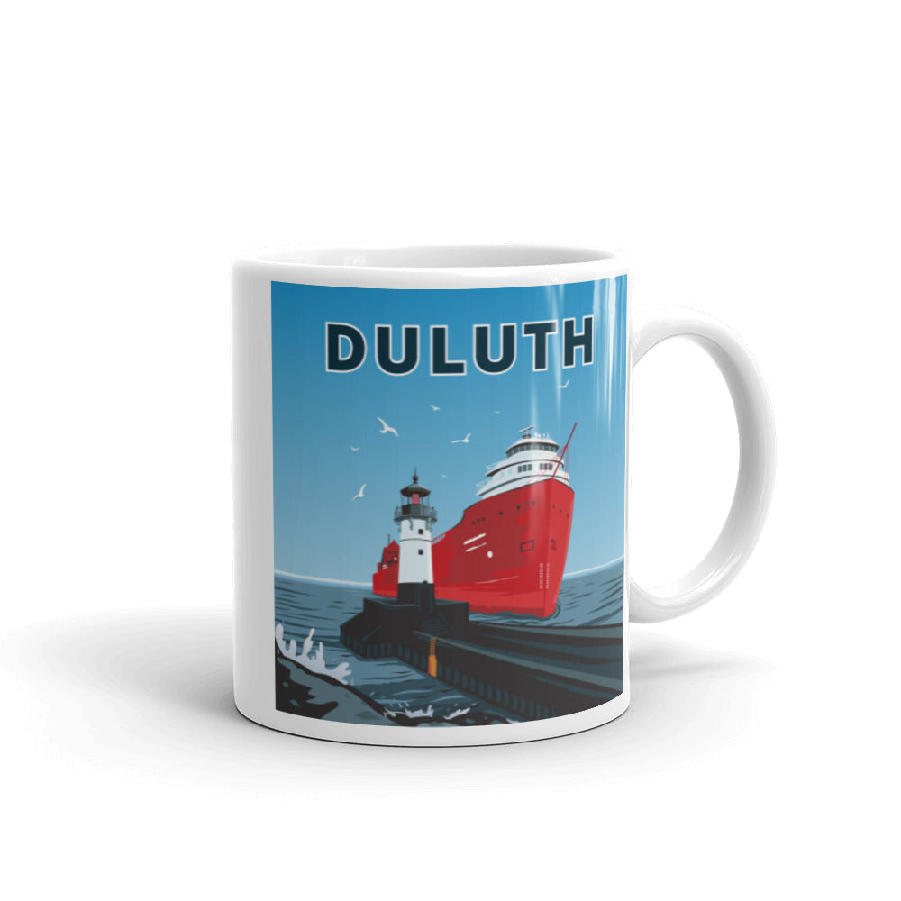 Landmark MN | Duluth Big Ship Print on White Ceramic Mug