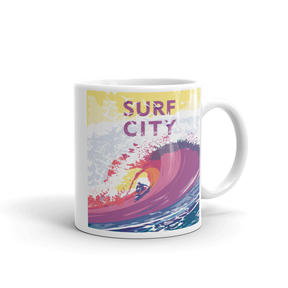 Landmark CA | Surf City White Ceramic Mug
