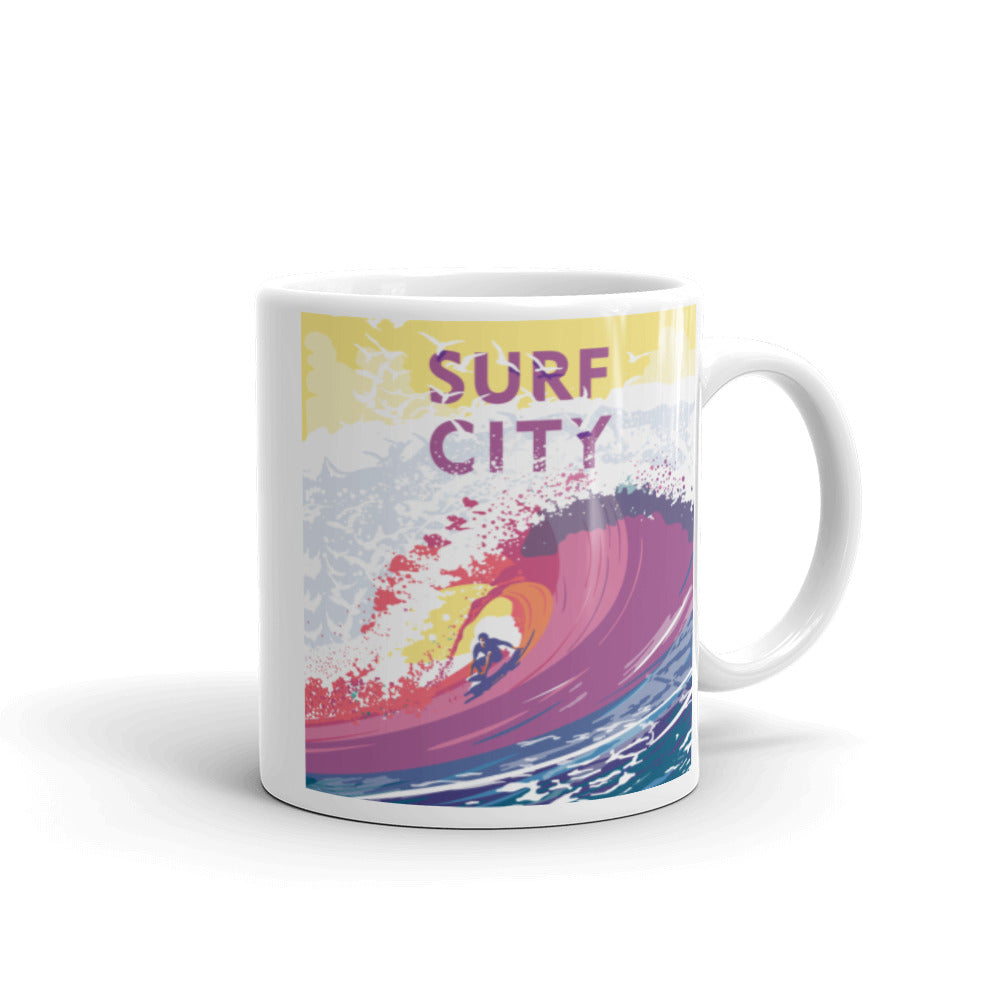 Landmark CA | Surf City White Ceramic Mug