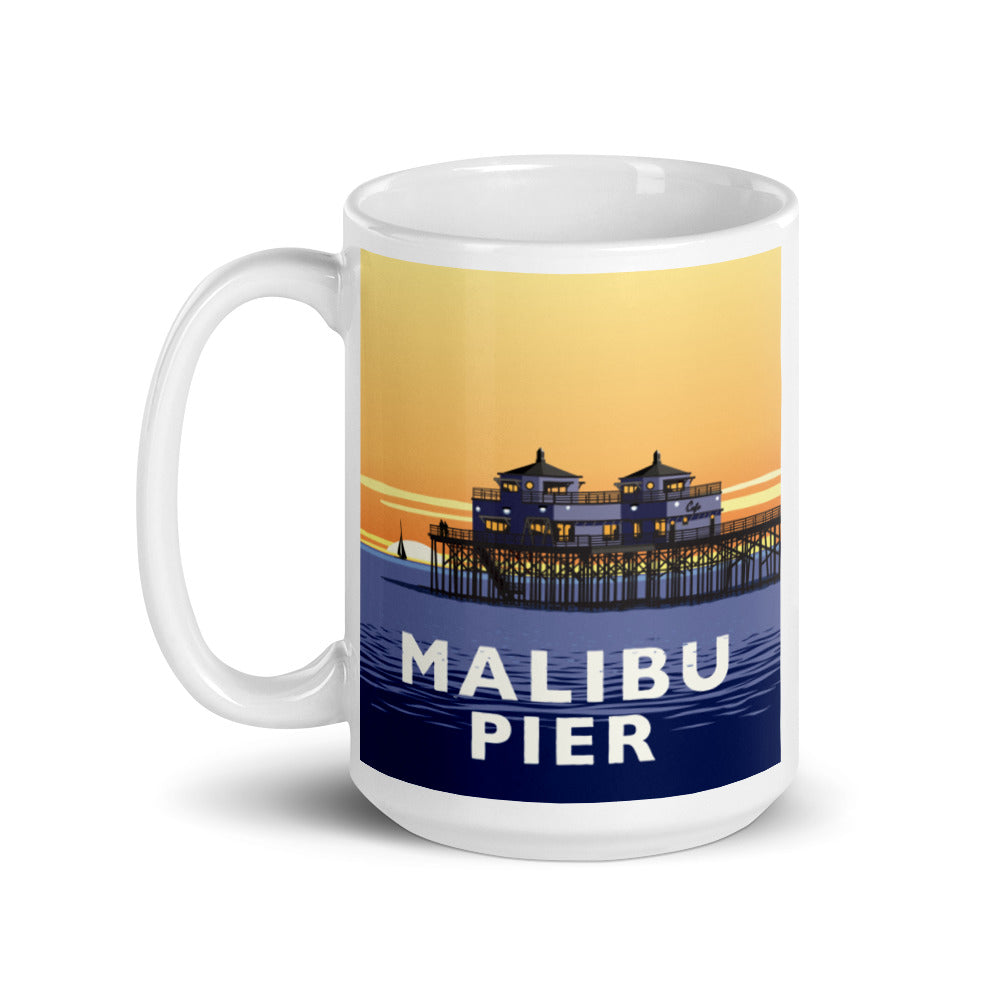 Landmark CA | Malibu Pier Sunset White Ceramic Mug