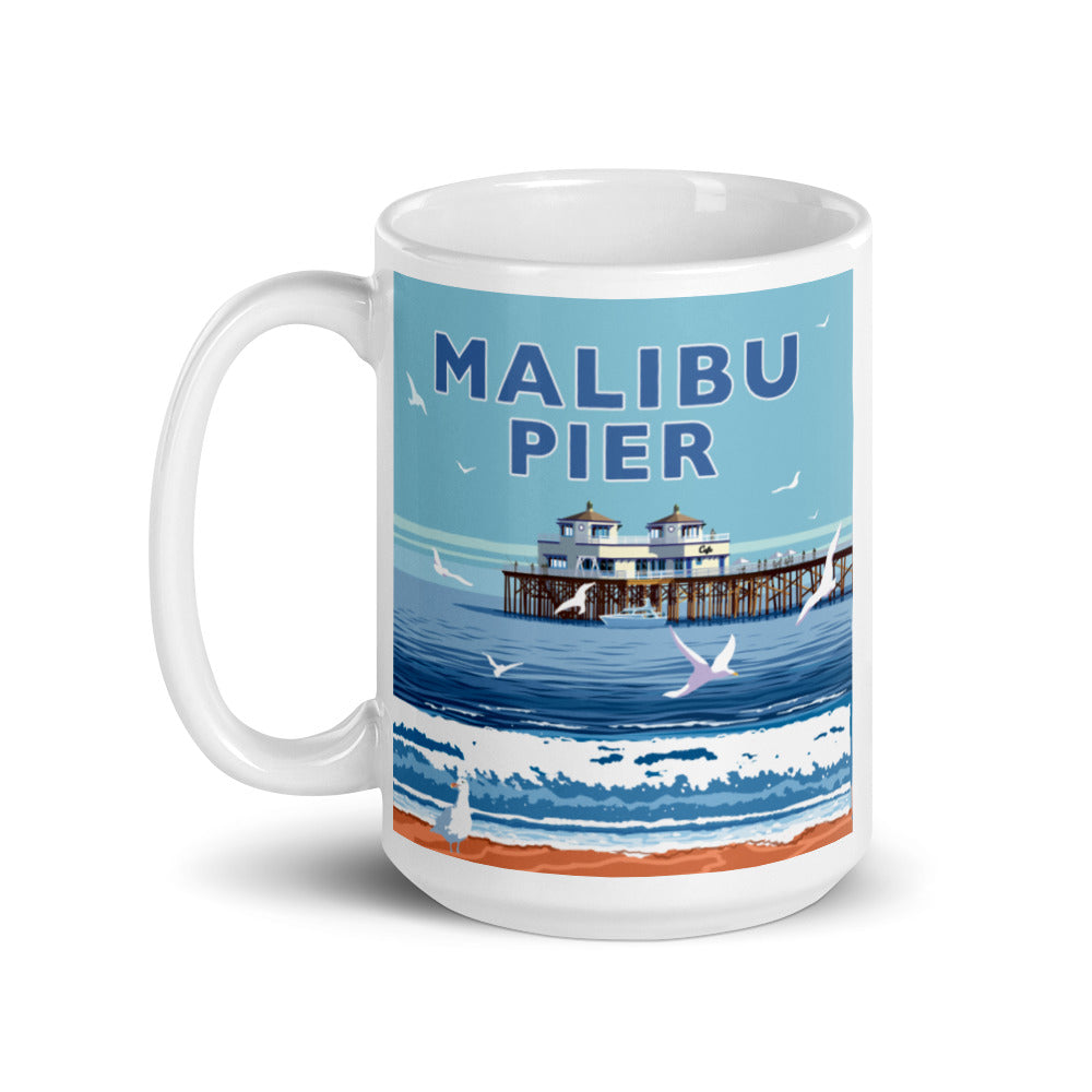 Landmark CA | Malibu Pier Day White Ceramic Mug