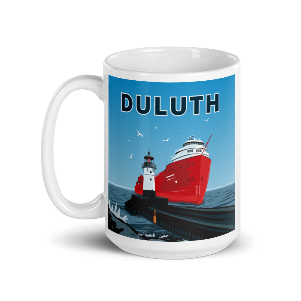 Landmark MN | Duluth Big Ship Print on White Ceramic Mug