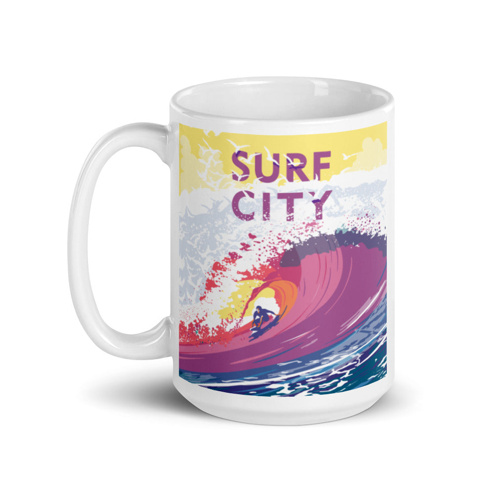 Landmark CA | Surf City White Ceramic Mug