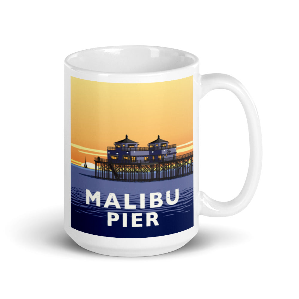 Landmark CA | Malibu Pier Sunset White Ceramic Mug