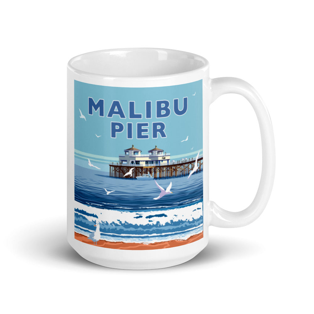 Landmark CA | Malibu Pier Day White Ceramic Mug