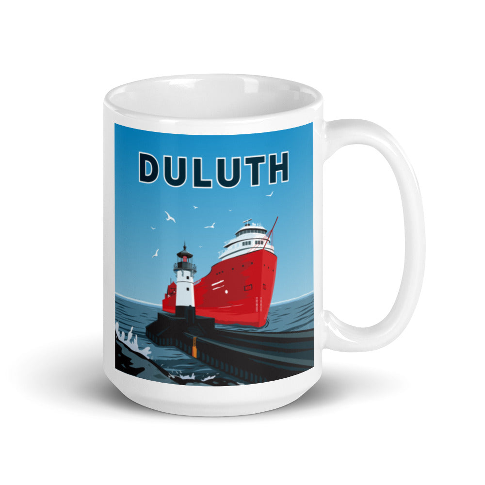 Landmark MN | Duluth Big Ship Print on White Ceramic Mug