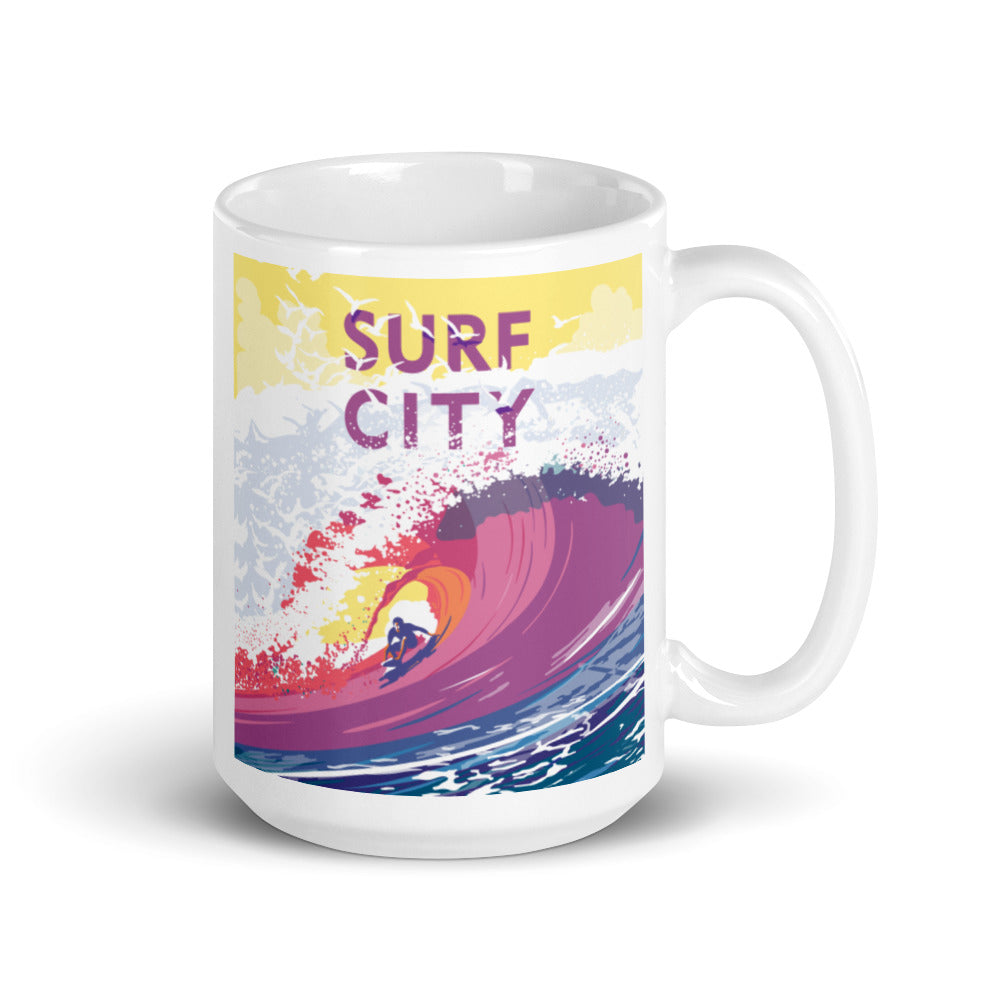 Landmark CA | Surf City White Ceramic Mug
